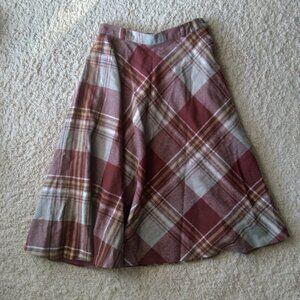 Vintage 80s College Town Burgundy and Gray Wool Blend Plaid Check Midi Skirt